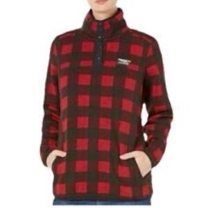 L.L. Bean Sweater Fleece Pullover 3/4 Snap Buffalo Plaid  Red & Black 3X plus
